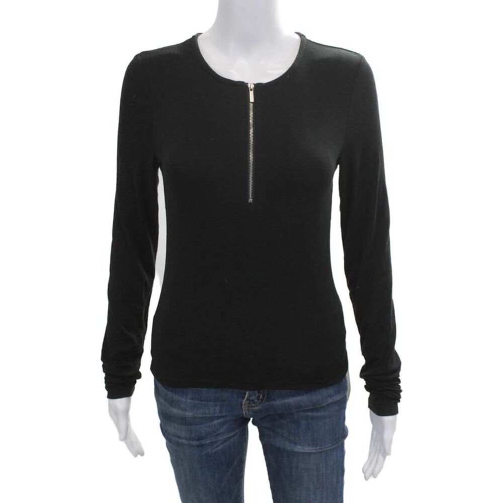 Atorie Womens Basic Black Long Sleeve Round Neck Polyester Top Size L